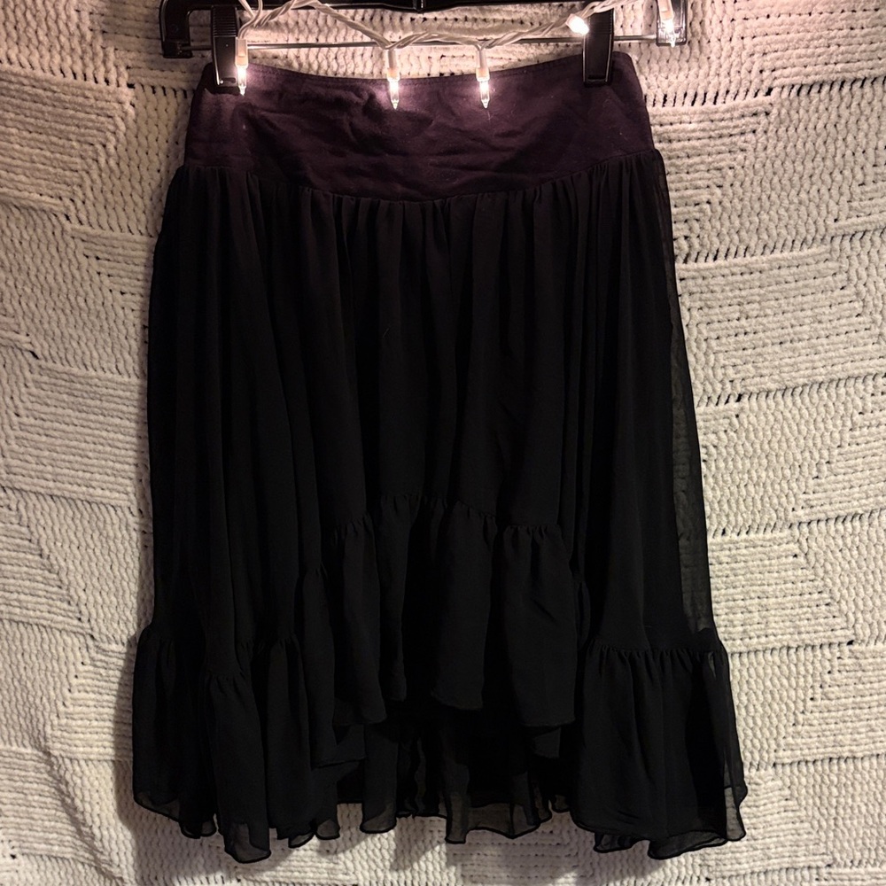 Free People Black High-Low Tiered Chiffon Skirt